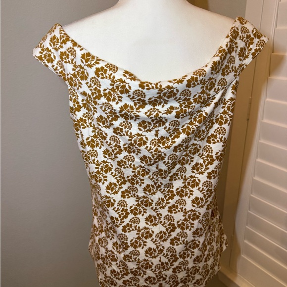 NWT Ann Taylor Brown and White Off Shoulder career Blouse size L - Picture 5 of 8